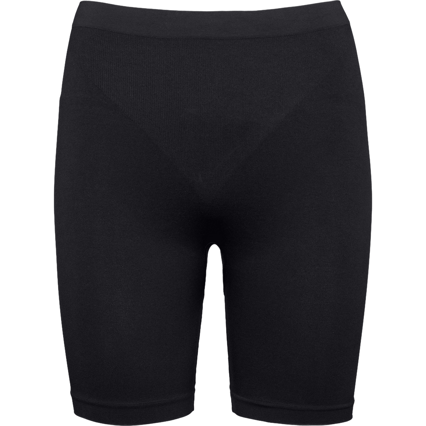 Missya Form Shorts – Sort: Sorte, sømløse shapewear-shorts med høj talje, set forfra på en ensfarvet lys baggrund.