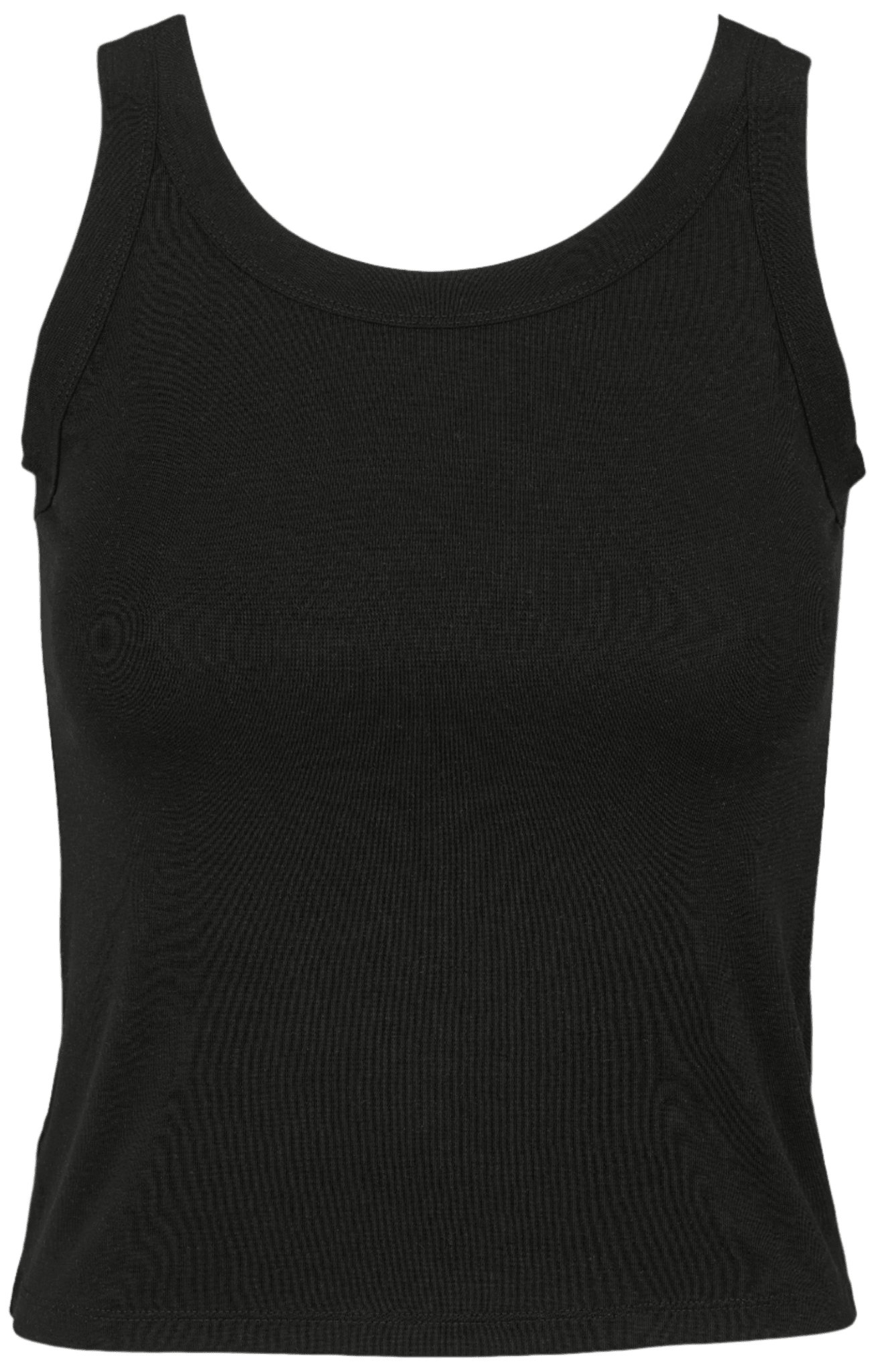 Missya Nova Sort 151397: sort, ærmeløs, ribbet tanktop i blødt lyocell, vist på hvid baggrund.
