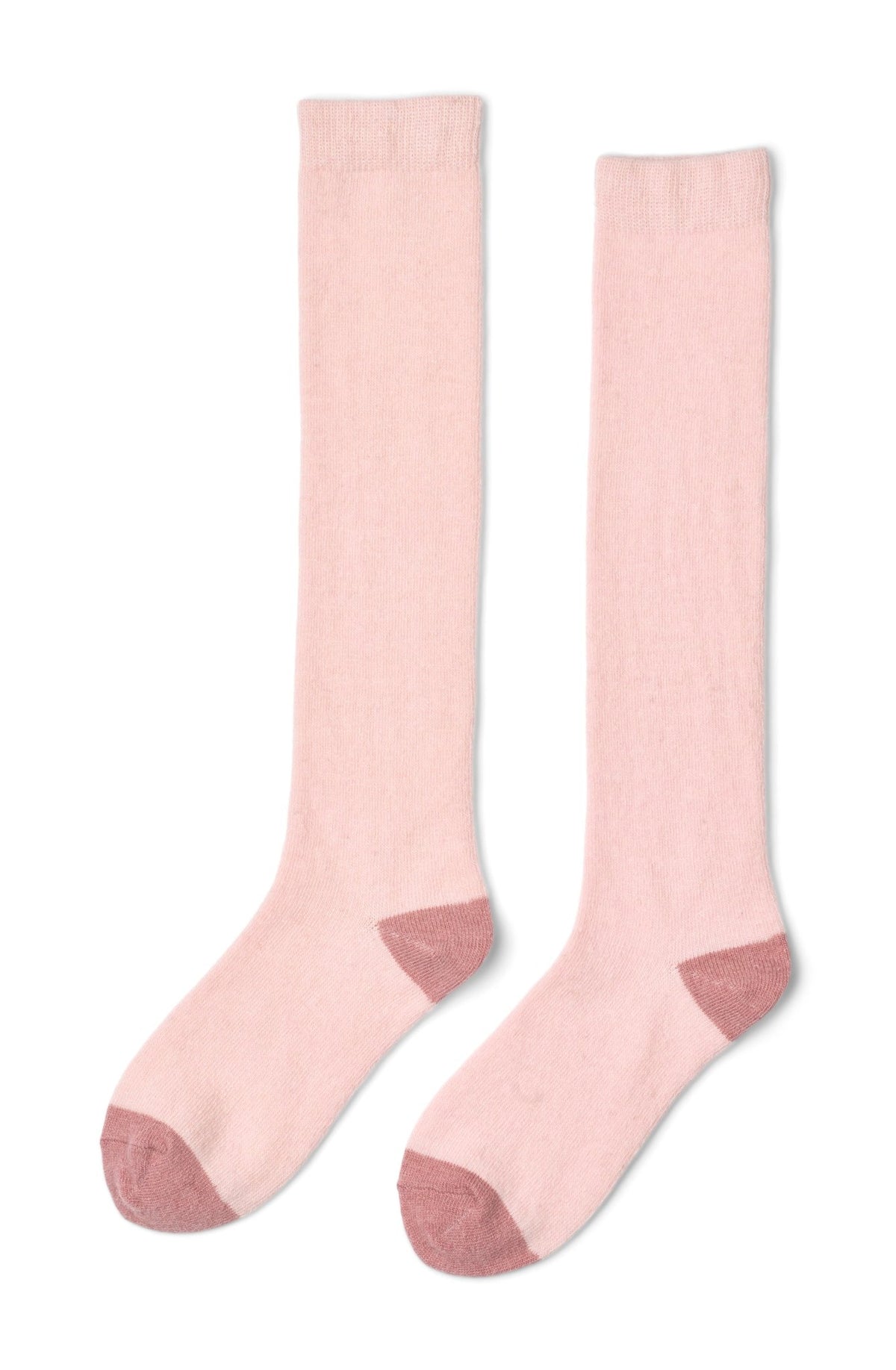 Missya – Softly Socks Rosa: Lyserøde strømper med mørkere lyserøde hæle og tæer, lagt fladt på en hvid baggrund.