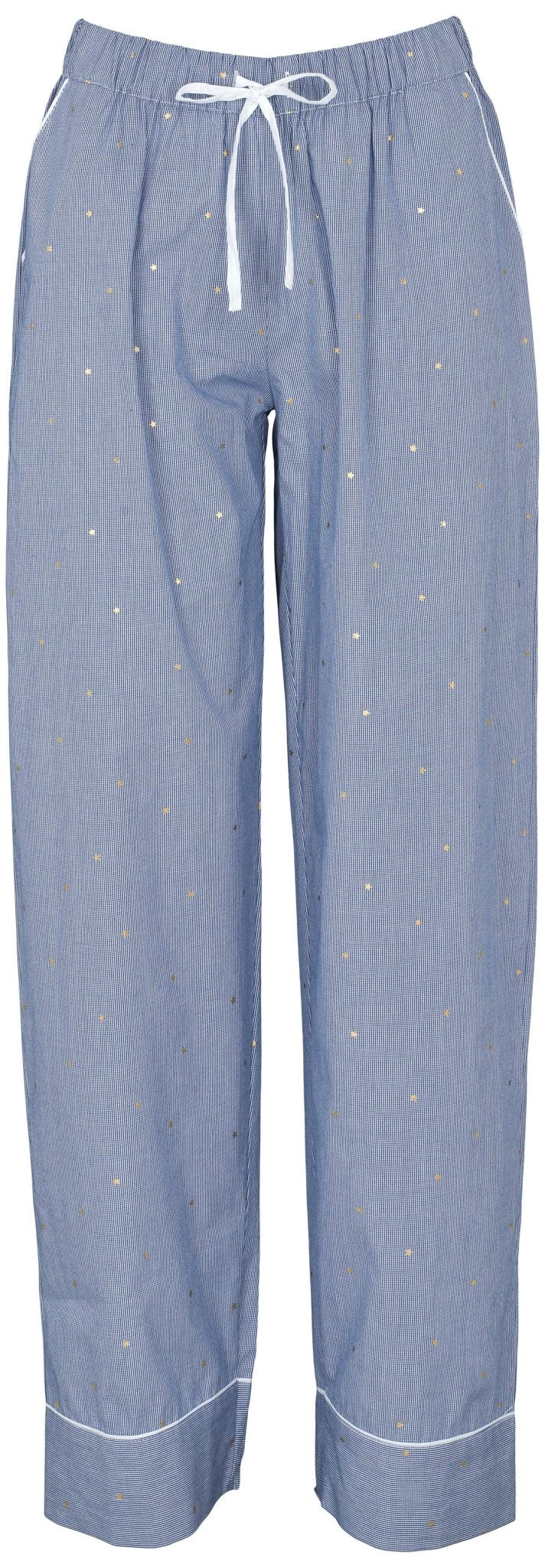 Missya Loui Blå pyjamasbukser med mønster, hvid snøre, prikkemønster og opsmøgede bukseben.