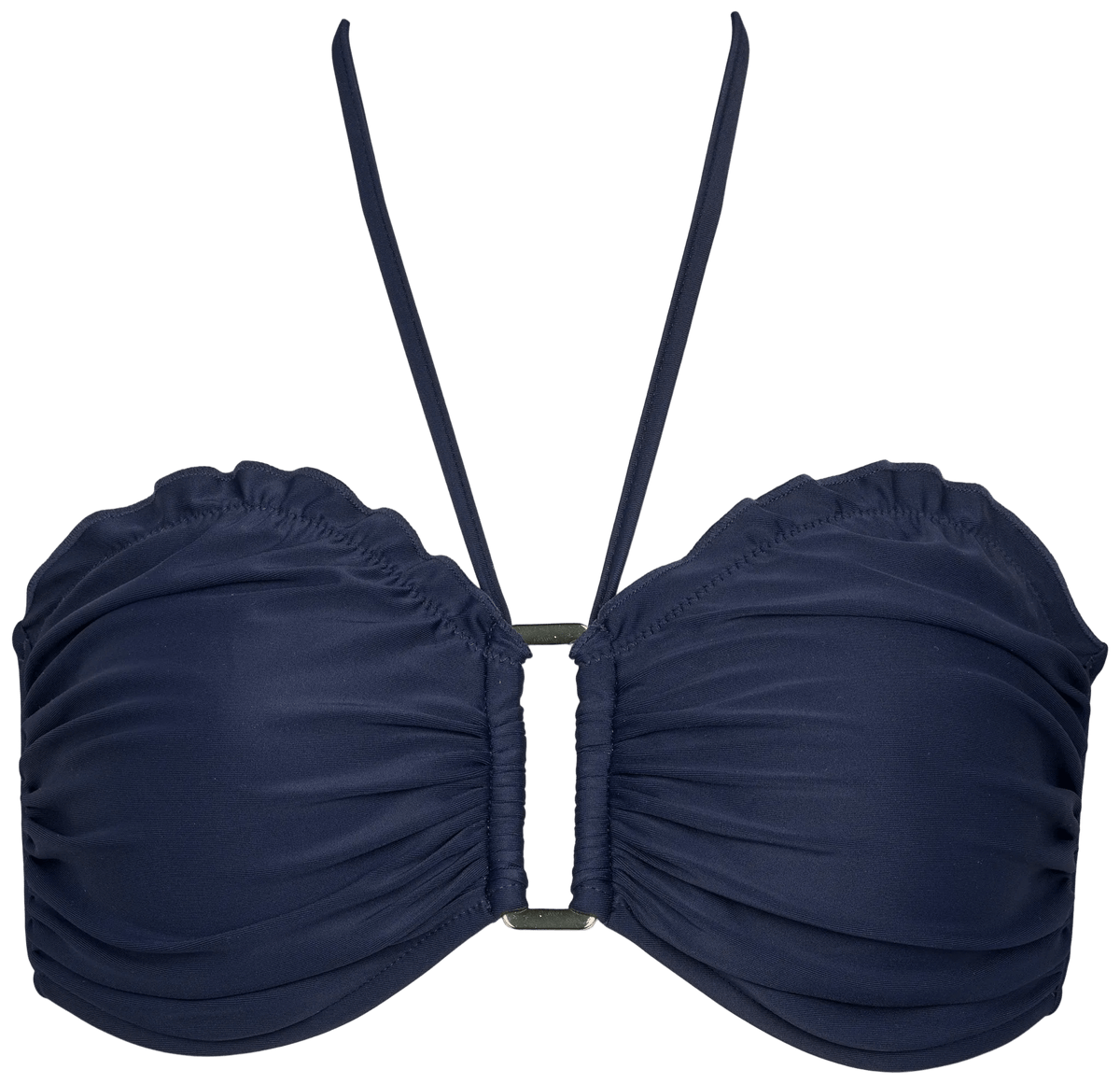 Mørkeblå 154140 Missya – Saint Maxime Marine bandeau-bikinitop med flæsekant og en metalring i midten.