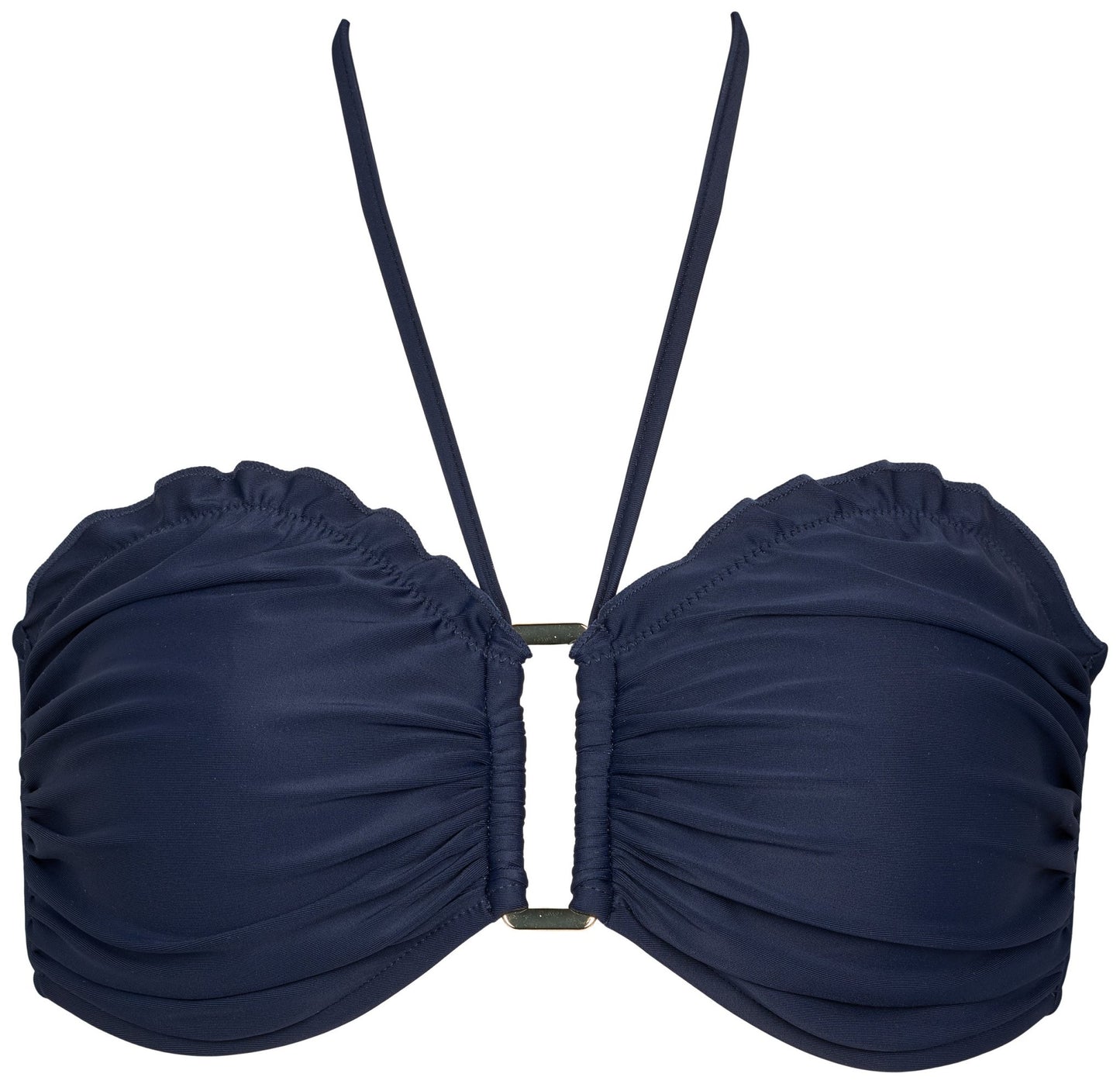 Missya Saint Maxime Marine bikini-top, halterneck-model med rynker, vist på en hvid baggrund.