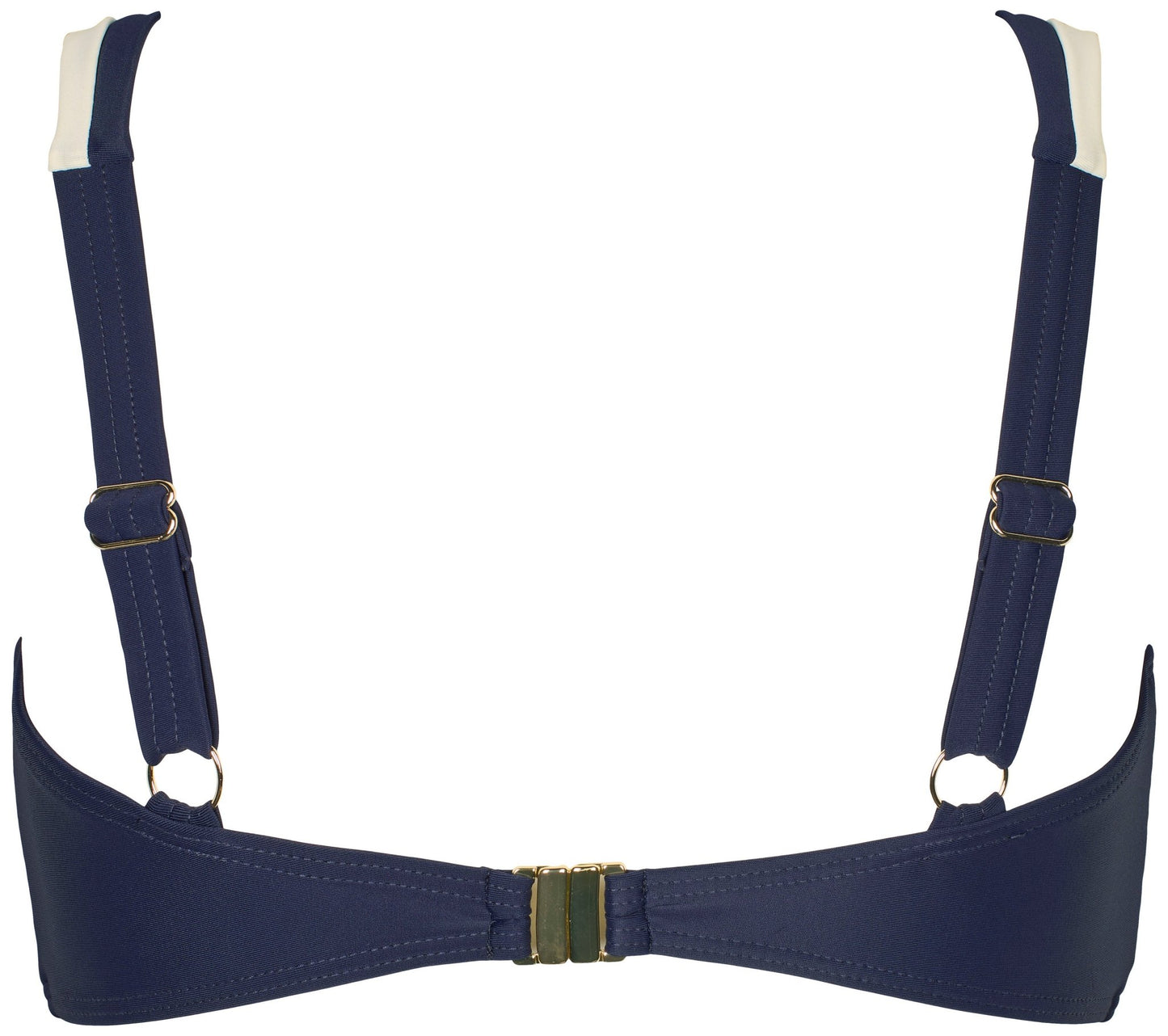 Missya Modena Marine-bikinitop i marineblå, set bagfra med justerbare stropper og lukning i midten fra Missya.