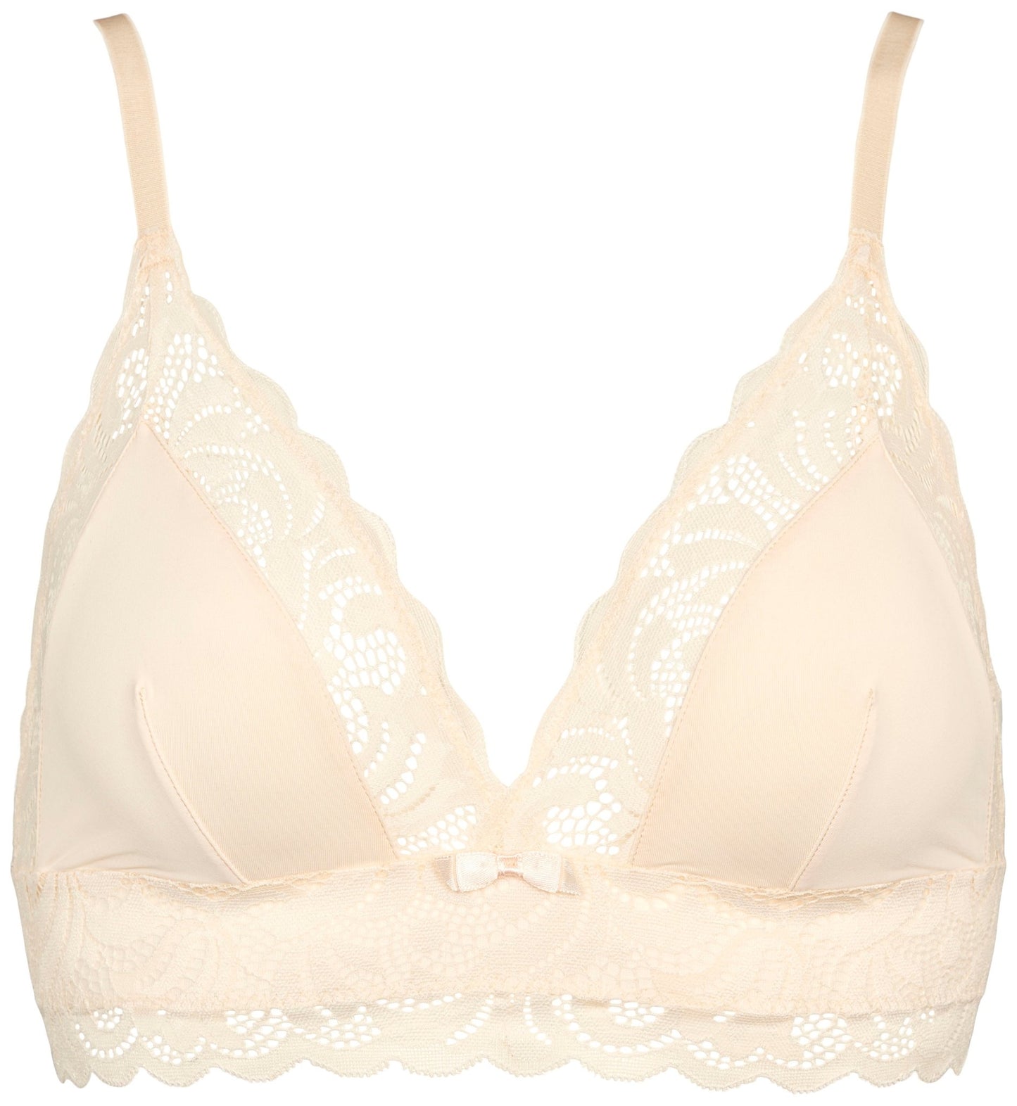 Bella Butter Yellow Pudder-bralette fra Missya med blonder, justerbare stropper og en lille sløjfe foran.