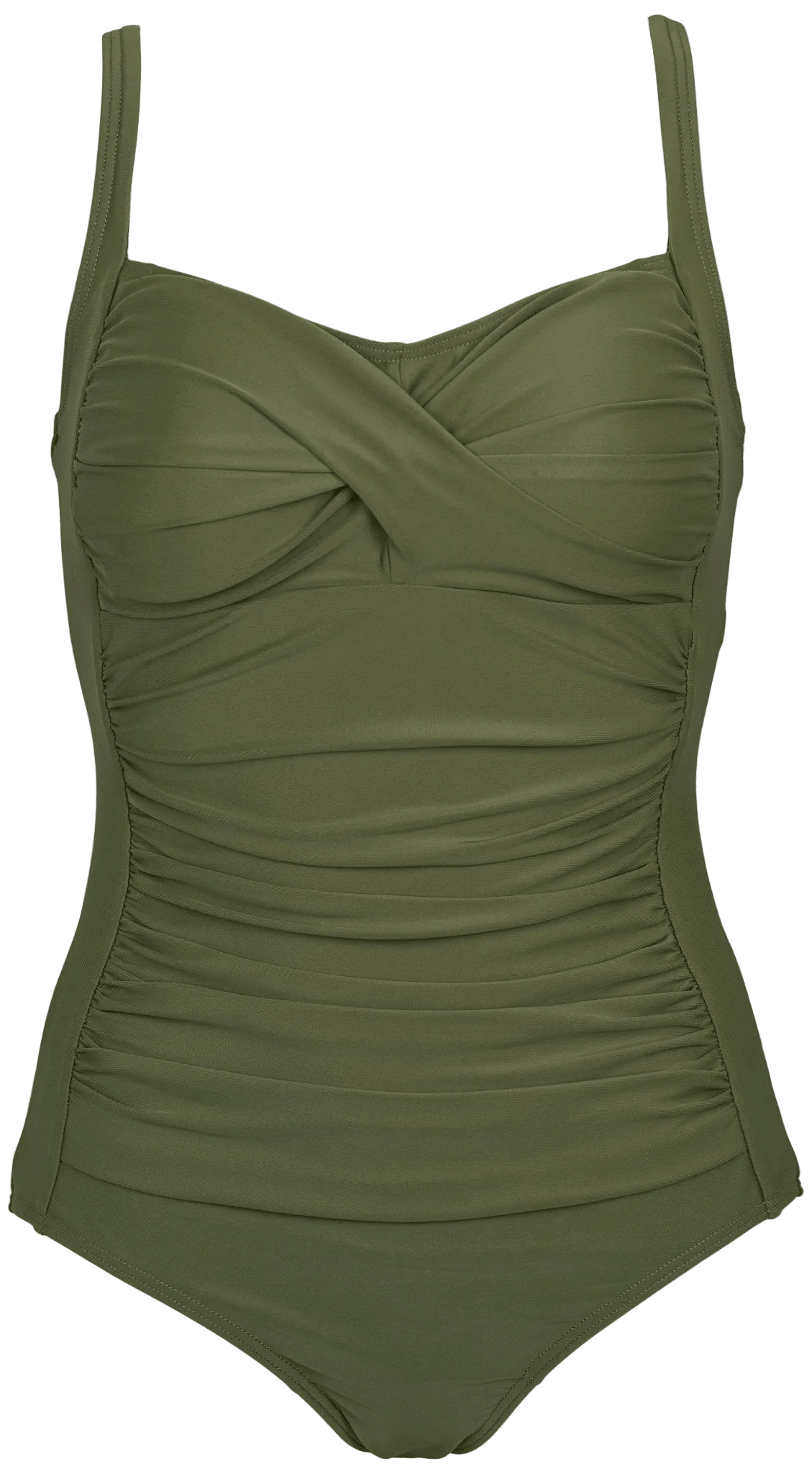 Missya – Argentina Army grøn shapewear-badedragt i militærgrøn med hjerteformet udskæring og rynket overdel.