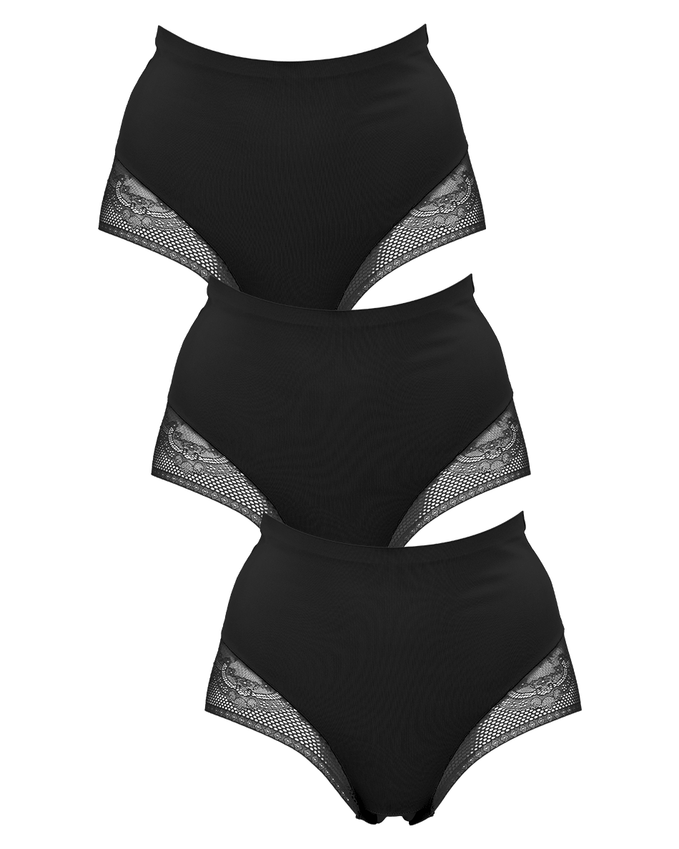 Tre par Missya 154336 Seamless w Lace 3-Pack Sort, stablet lodret på en hvid baggrund.