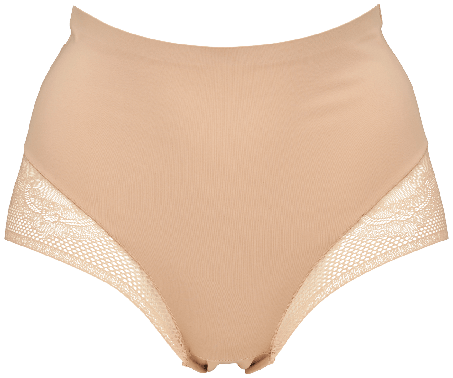 Missya 154337 Seamless med blonder, 3-pak, farve: beige undertøj med høj talje og blonder på siderne på ensfarvet baggrund.
