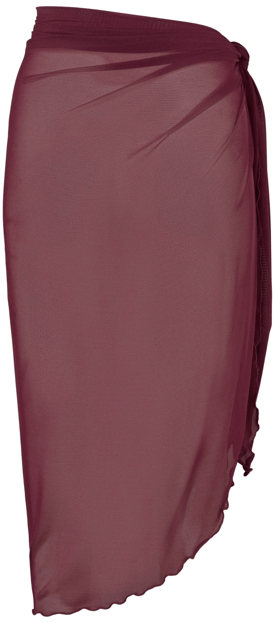 En gennemsigtig Missya Becca Mørkelilla-sarong, der bindes i taljen, med en asymmetrisk kant og hurtigtørrende stof.