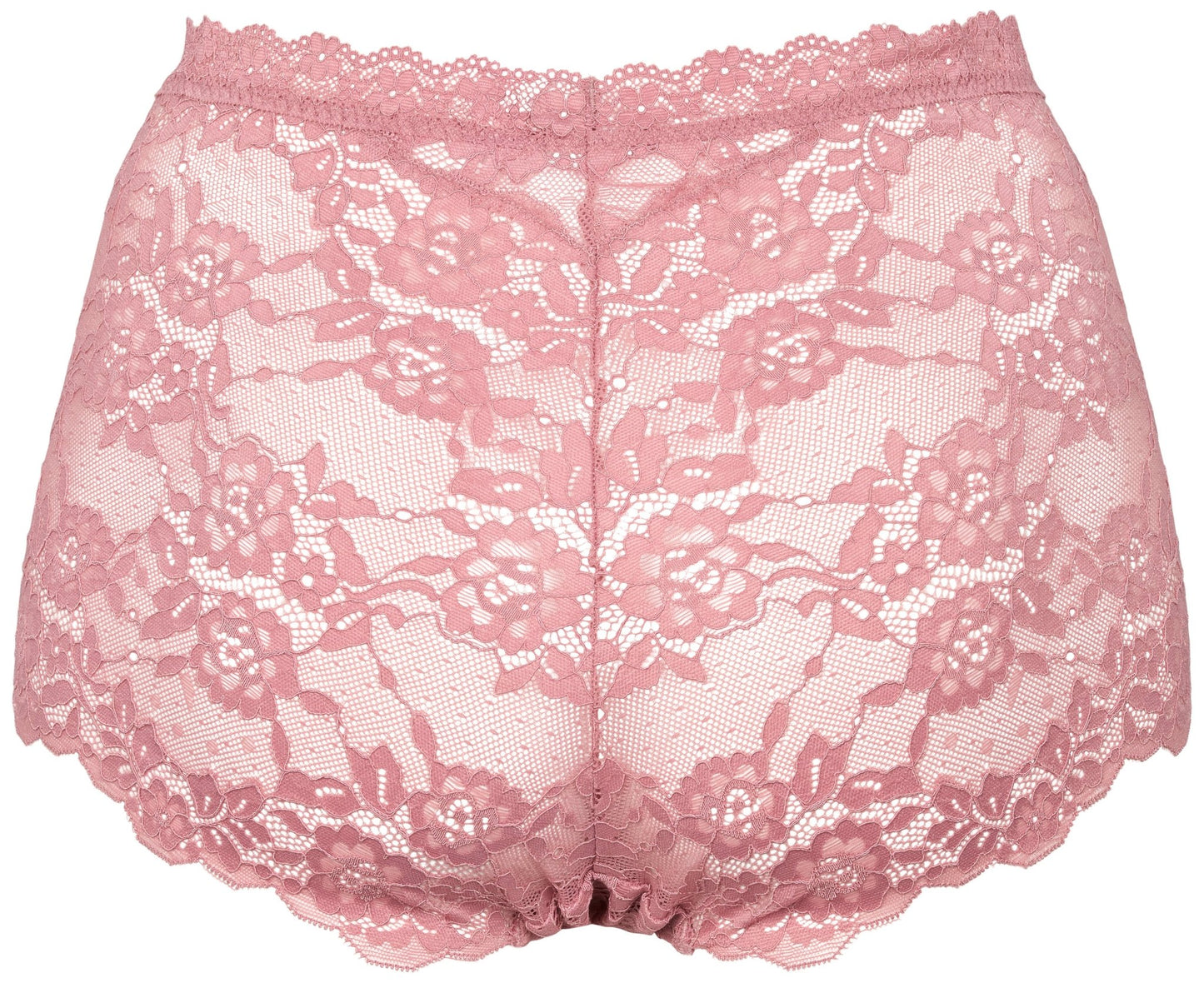 Missya Lace 3-pak Rosa blondeunderbukser med blomster og højtaljet pasform vises på en hvid baggrund.