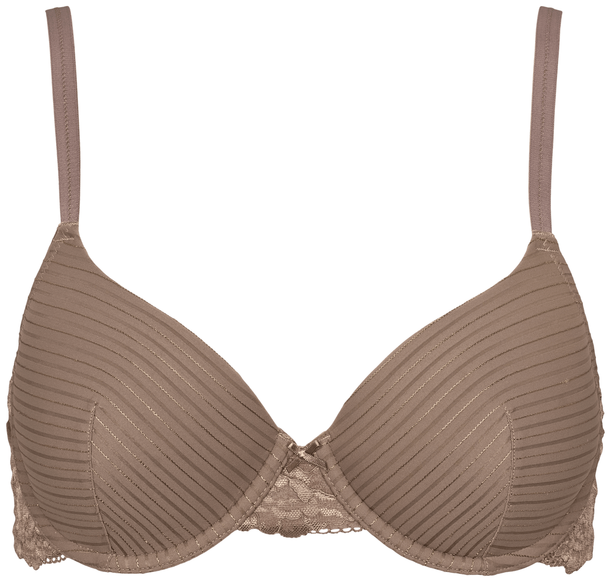 Missya Olivia Lysebrun BH: beige, lodrette striber, blonder, polstret bøjle og justerbare stropper for optimal komfort.