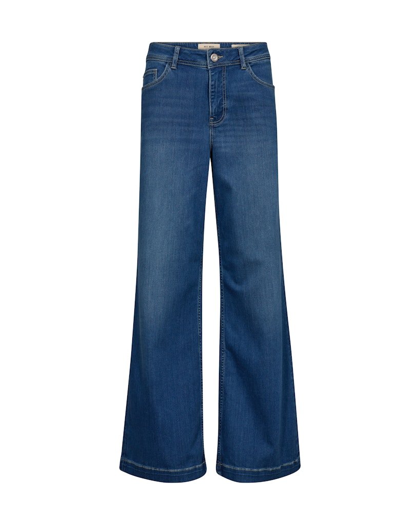 Blå denimjeans fra MOS MOSH: høj talje, lommer og sømme. Model: 151209 Dara Denim.