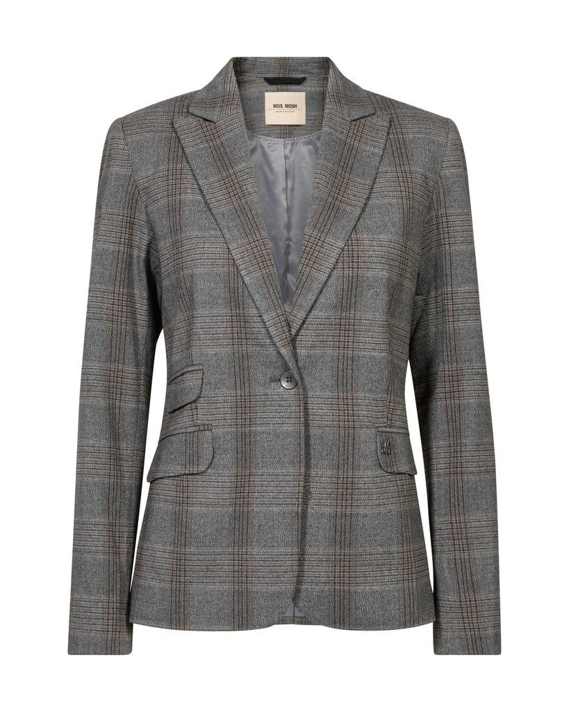 MOS MOSH MMBlake Tuxen Ternet grå ternet blazer med én knap og lommer med klap.