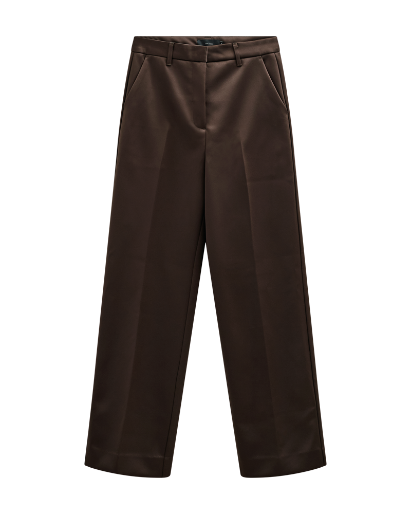 Kraftige mørkebrune satinbukser fra Copenhagen Muse