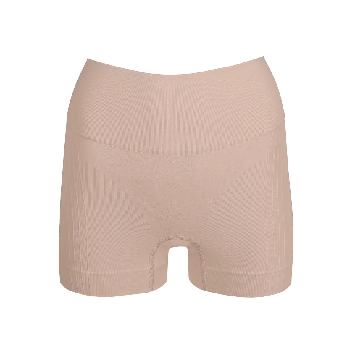 PrimaDonna Nudda Caffe Latte Pudder shapewear-shorts, med høj talje og uden sømme, vist på en hvid baggrund.