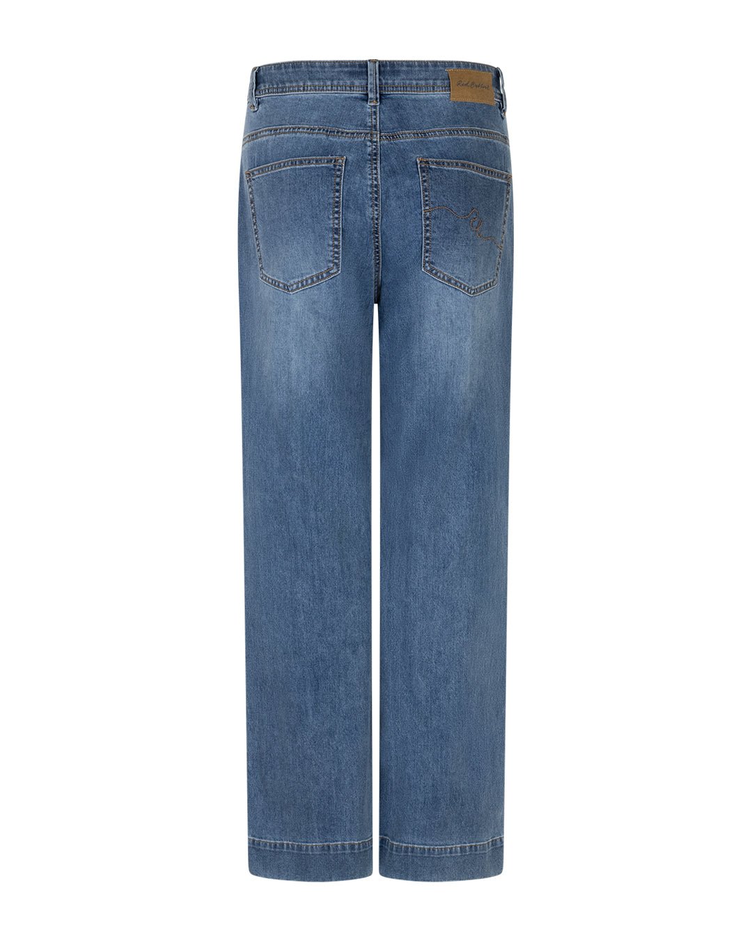 Bagside af Red Button Colette Denim i stone-farve, med to baglommer og et lædermærke på linningen.