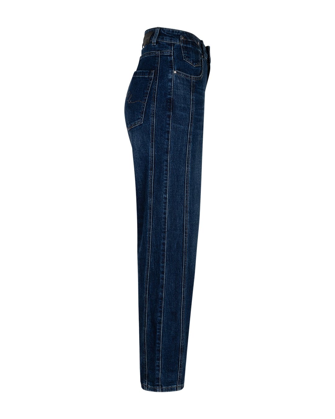 Red Button Caitlina mørke denimjeans, højtaljede med lige ben, vist fra siden på hvid baggrund.