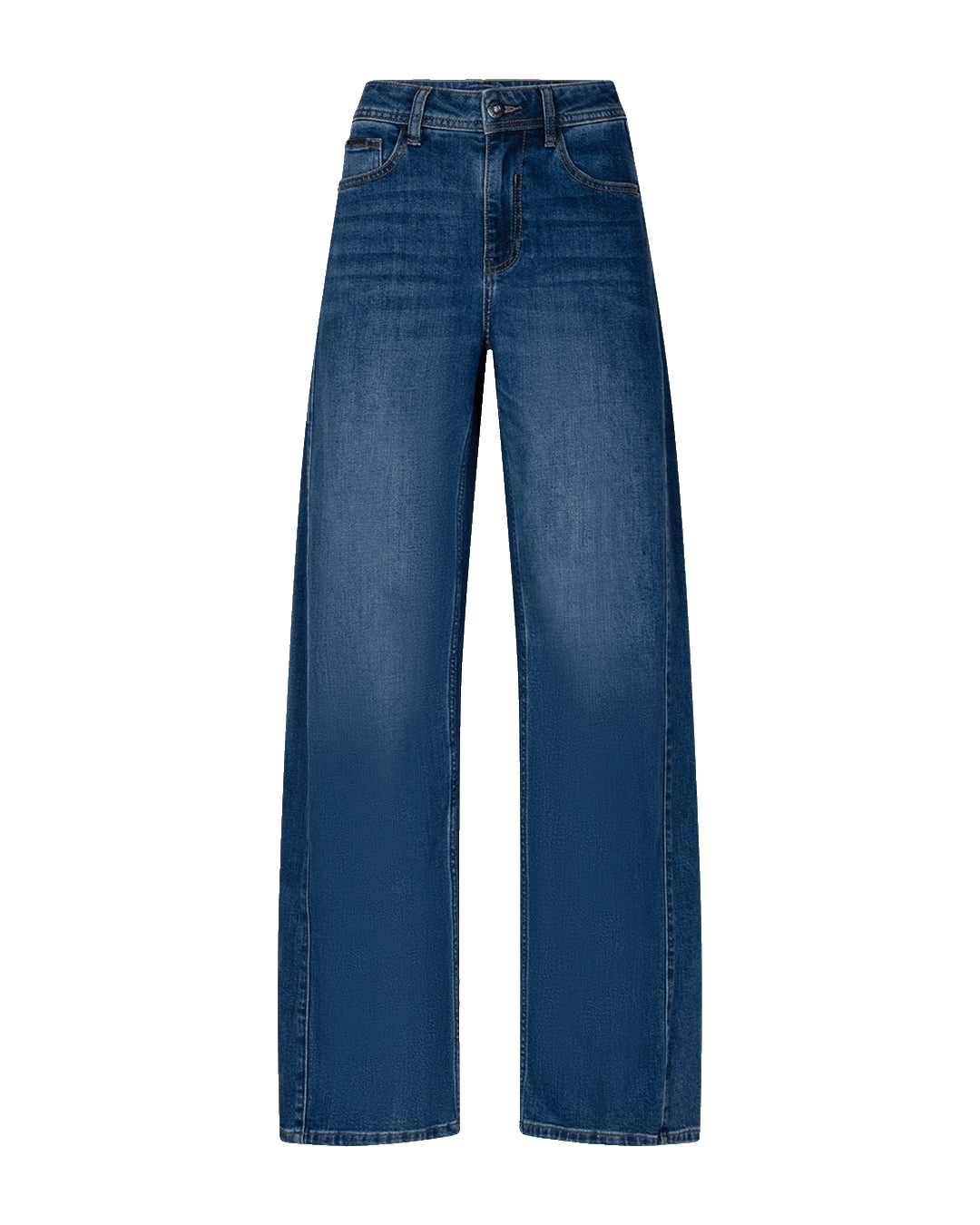 Red Button Claudette L-31 Denim: jeans med høj talje, brede ben og fem lommer samt knaplukning foran i mørk denim.