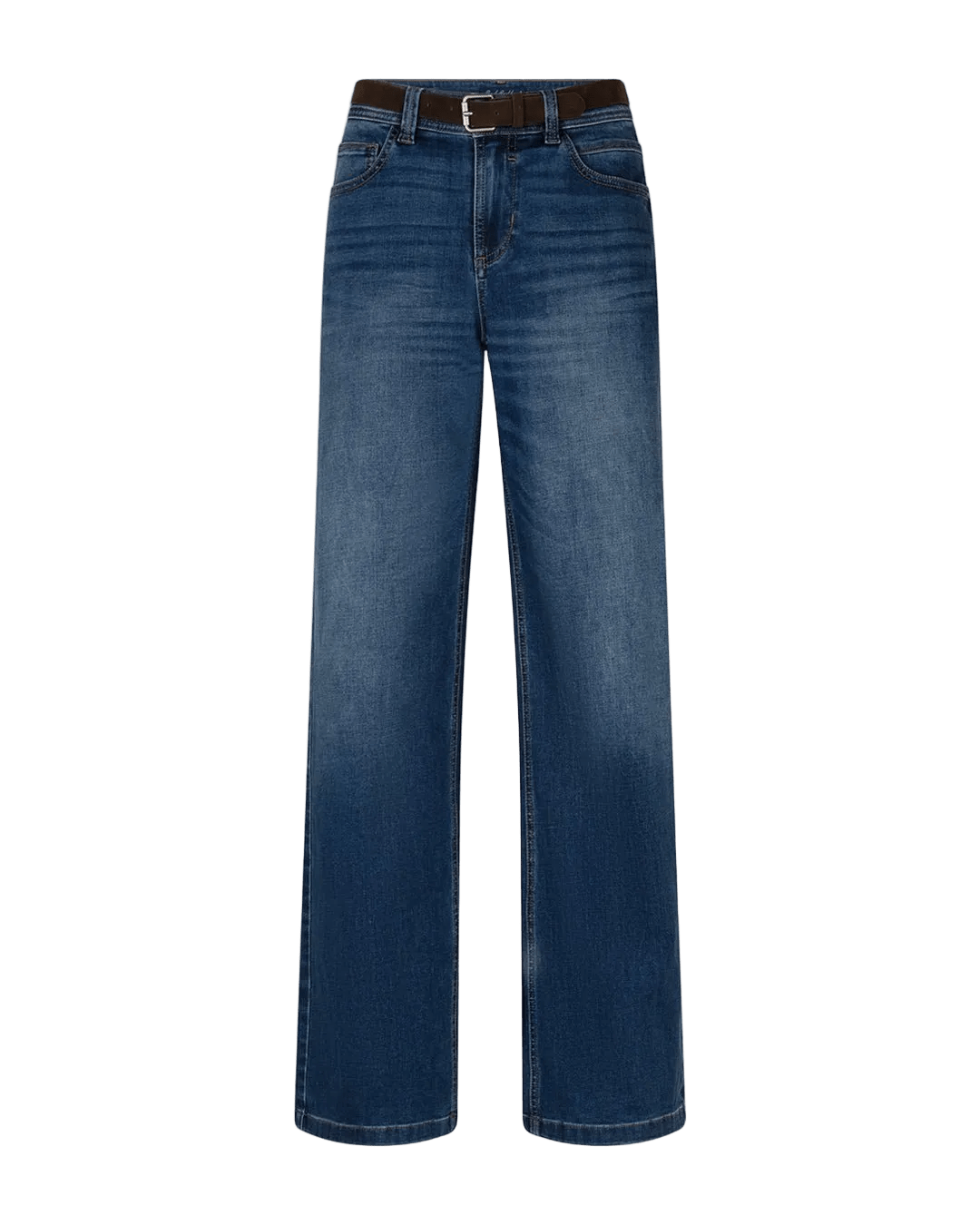 Red Button Colette Denim 155798 – jeans med brede, lige ben, Darkstone-vask, med sort bælte på hvid baggrund.