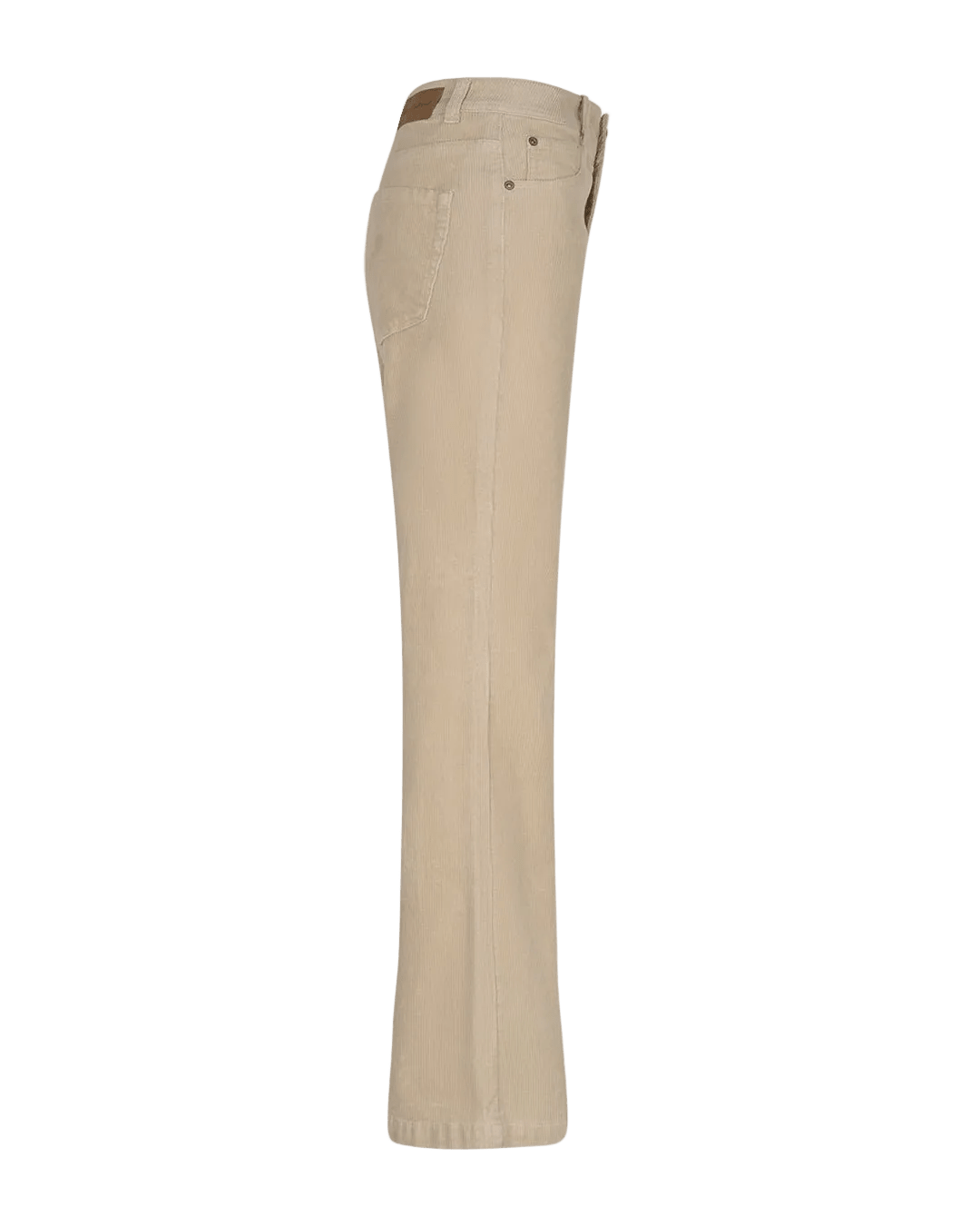 Rød knap – Bibette Beige 155944-bukser set fra siden med udvidede ben, på hvid baggrund.