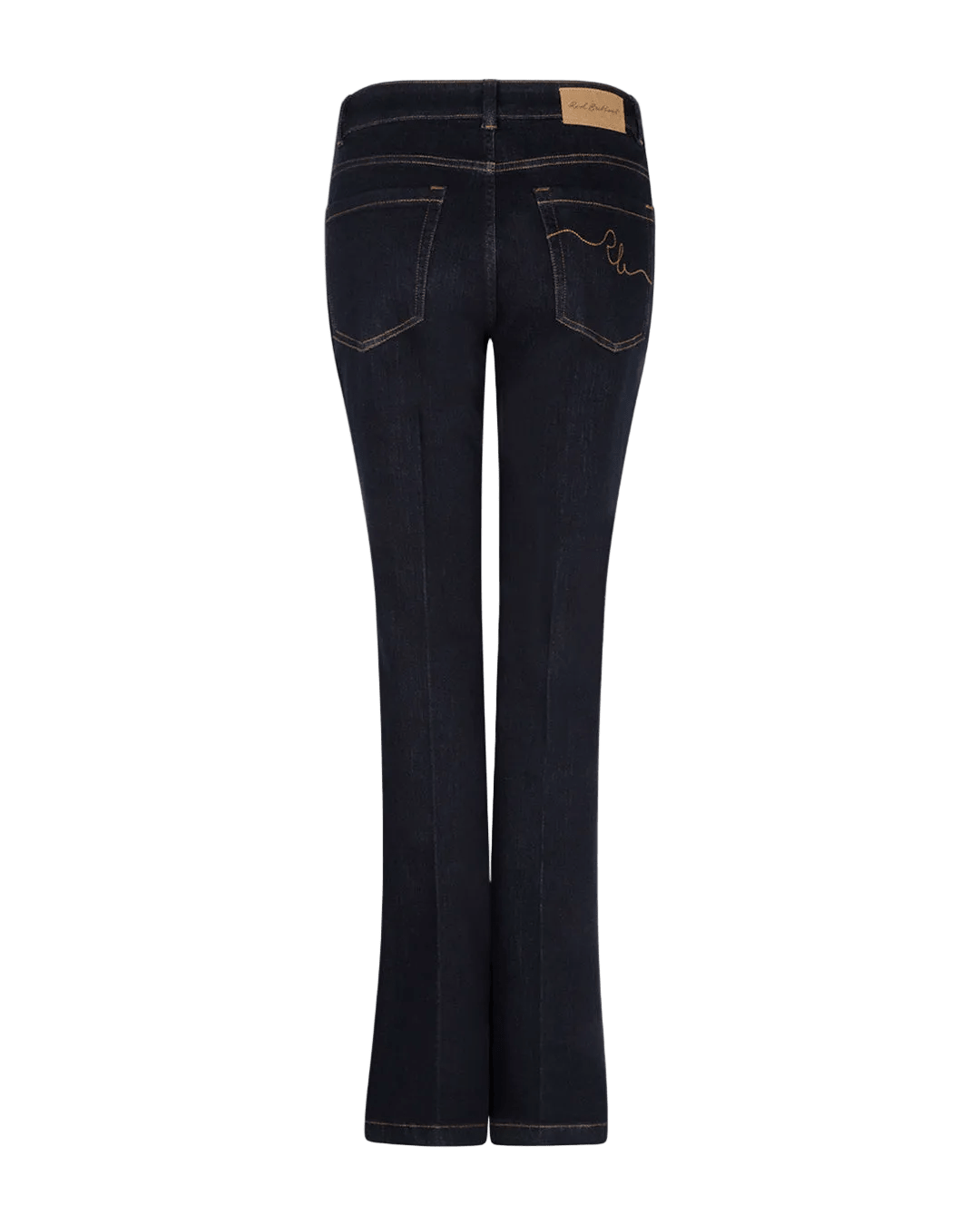 Bagfra set: Red Button Bibette-jeans i mørk denim med bootcut-pasform og baglommer med kontrastsyninger.