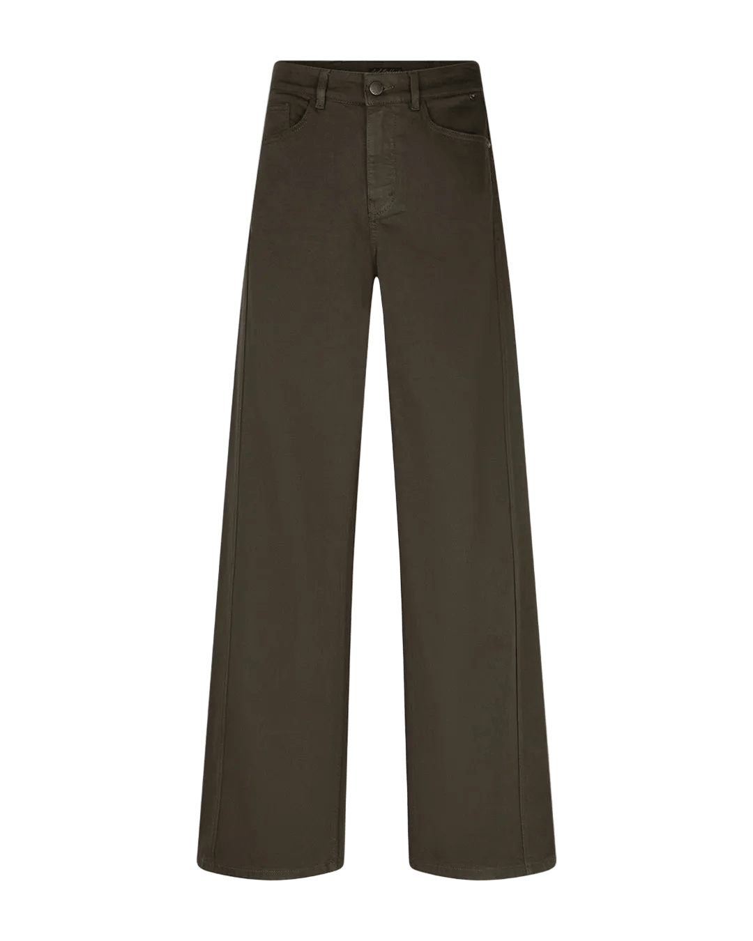 Mørk olivengrøn 156294 | Red Button – Claudette Grøn jeans med brede ben, knap foran og lynlås.