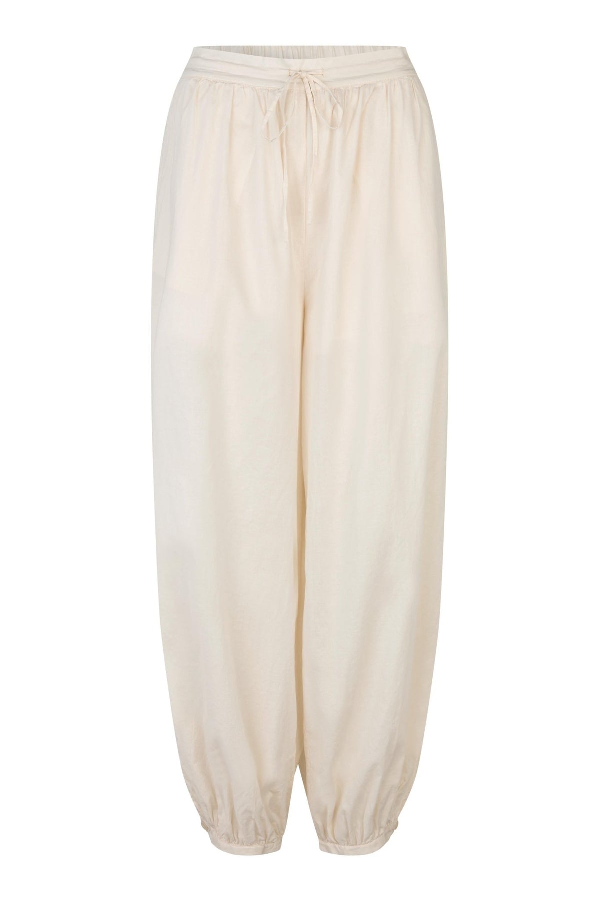 154638 | ANDEN DAMEMODEL – Avida Off white: Lette bukser med elastik, perfekte bomuldsbukser til kvinder til afslapning.