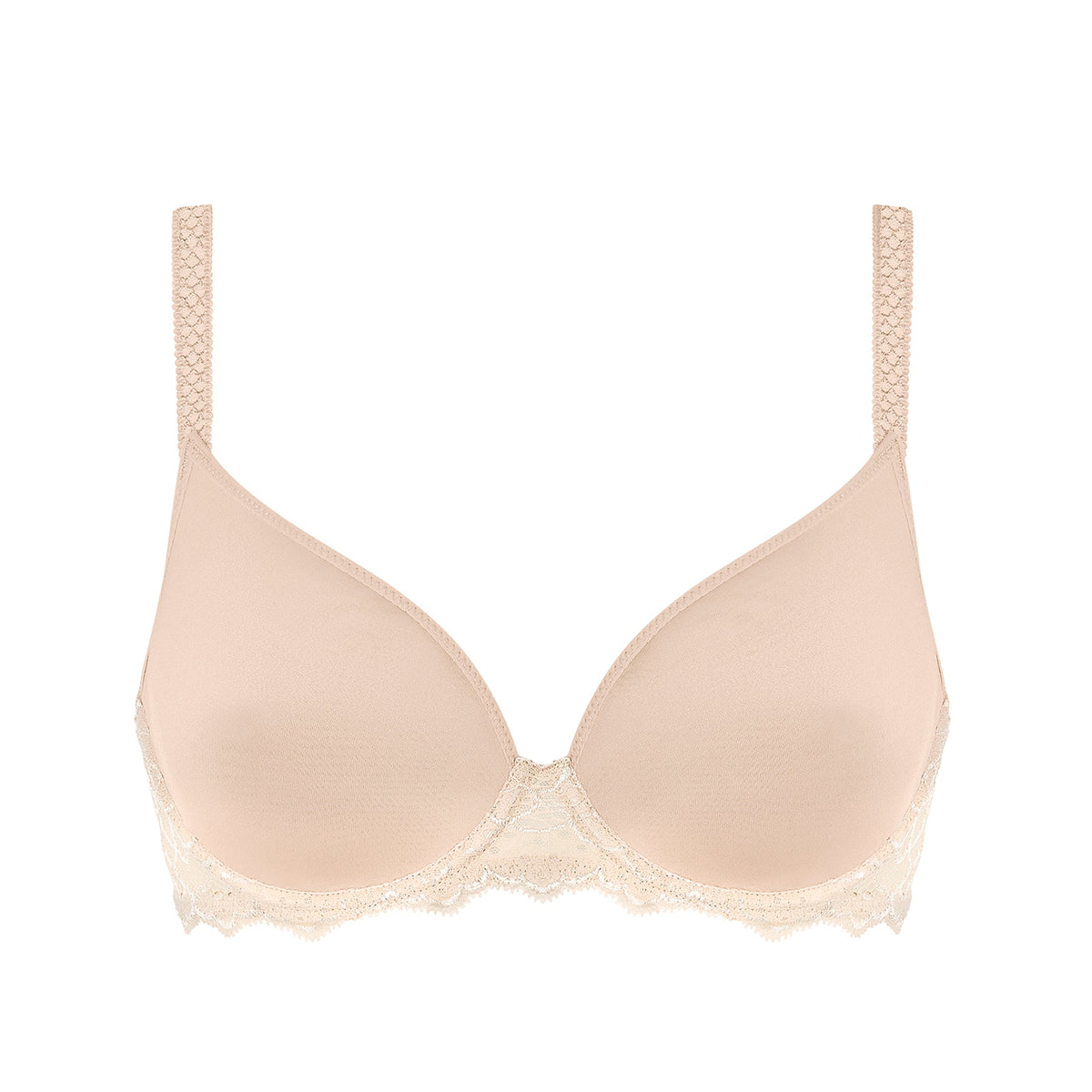 Simone Perele Caresse Peau Rosée: Pudderfarvet bh med blonder og strukturerede stropper.