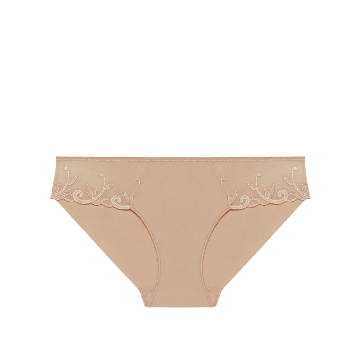Simone Perele Andora 739 Pudder med gennemsigtigt blomsterbroderi, vist på en ensfarvet hvid baggrund.