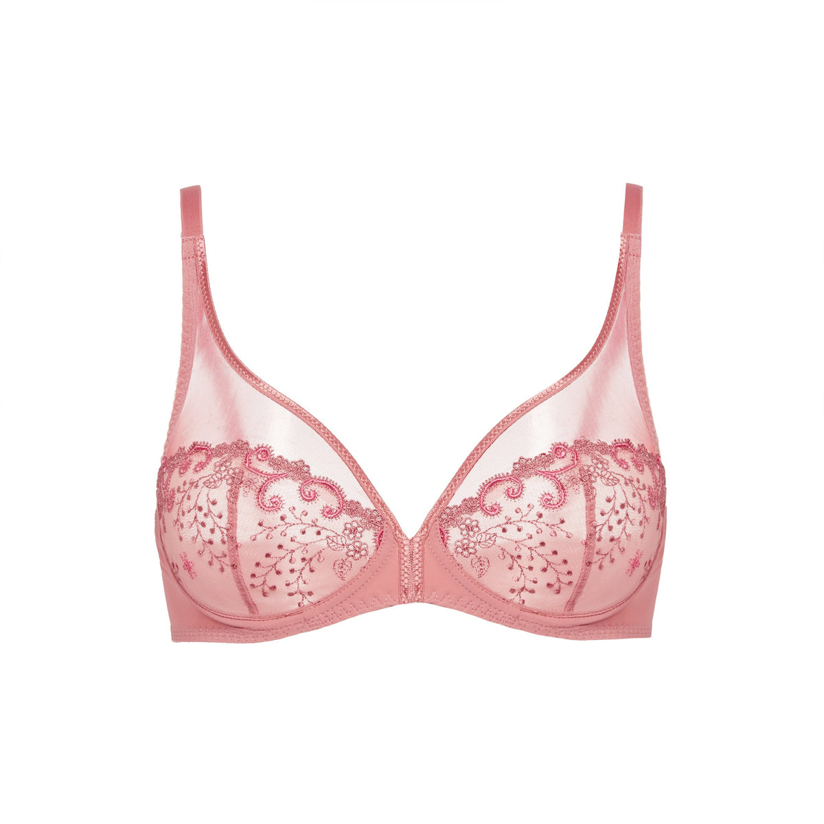 153815 | Simone Perele Délice Smokey Pink-bh med blomsterbroderier, vist på hvid baggrund.