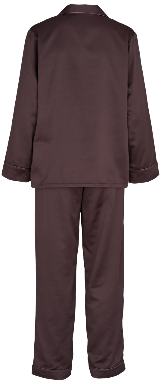 Missya Leo Sateen Mørkelilla pyjamasæt set bagfra med lange ærmer og lange bukser.