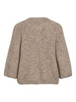 Bagsiden af VILA Vibows sandbrun cardigan med struktur, løs pasform, genanvendt polyester, på hvid baggrund.