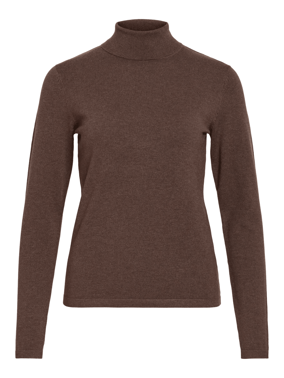 VILA Malu mørkebrun strikbluse med rullekrave til kvinder, slim fit med lange ærmer. Varenr.: 155755.