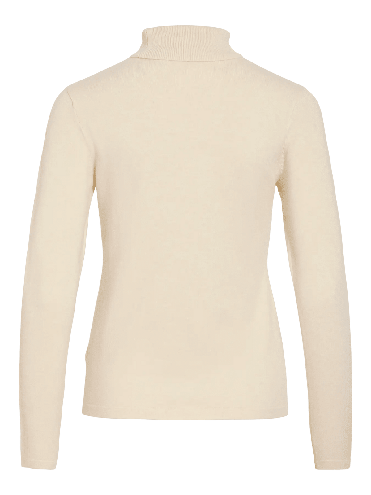 VILA Malu Off-white, fintstrikket bluse med rullekrave, vist set bagfra mod en enkel hvid baggrund.