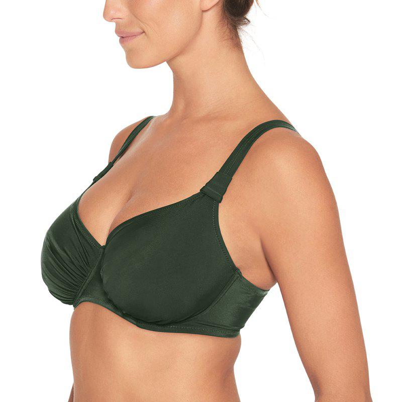 Modellen har en Wiki 651-3467 FULL CUP Mørk army-bikinitop på, som ses fra siden på en hvid baggrund.