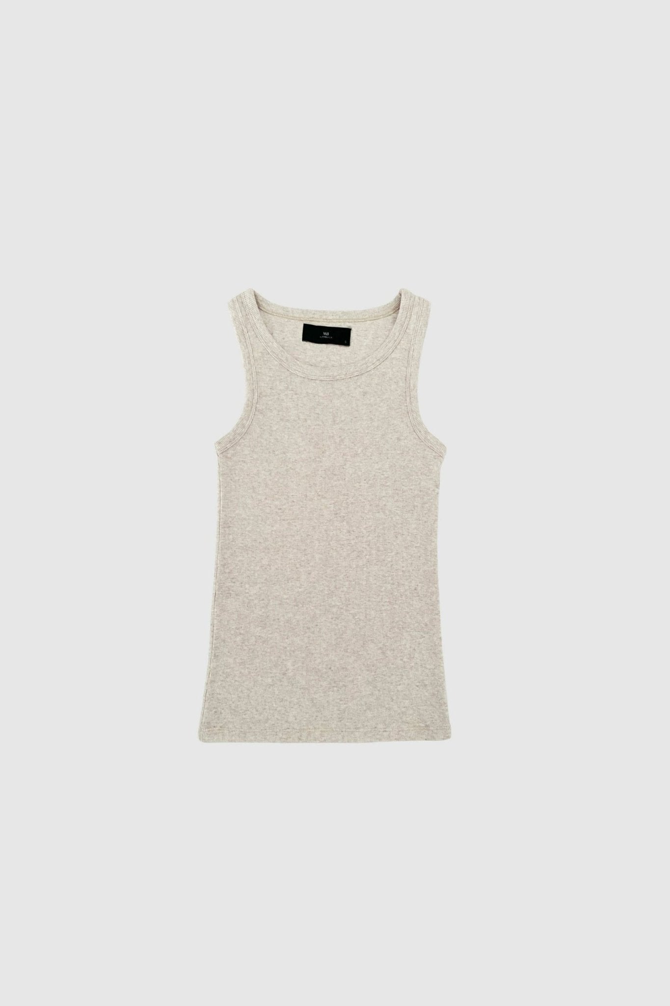 WithBlack Dordi Sand – beige, ribbet bomulds-modal-tanktop uden ærmer, vist fladt på en ensfarvet hvid baggrund.
