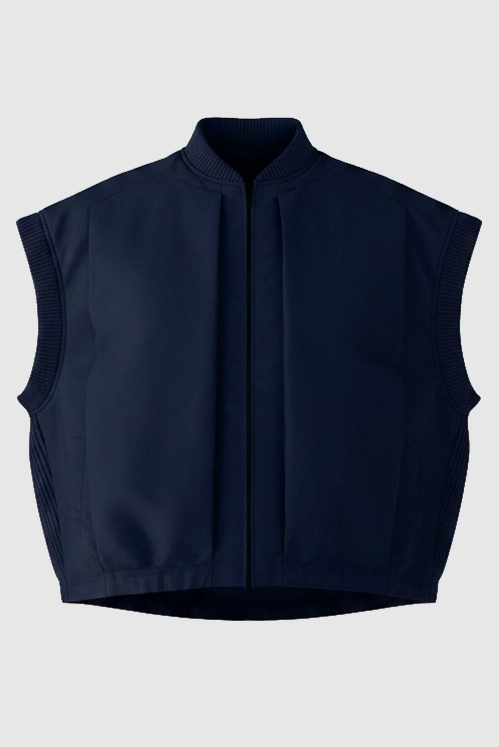 WithBlack Wblimperial Mørkeblå vest: ærmeløs, lynlås foran, ribdetaljer, smart vest i bomber-stil.