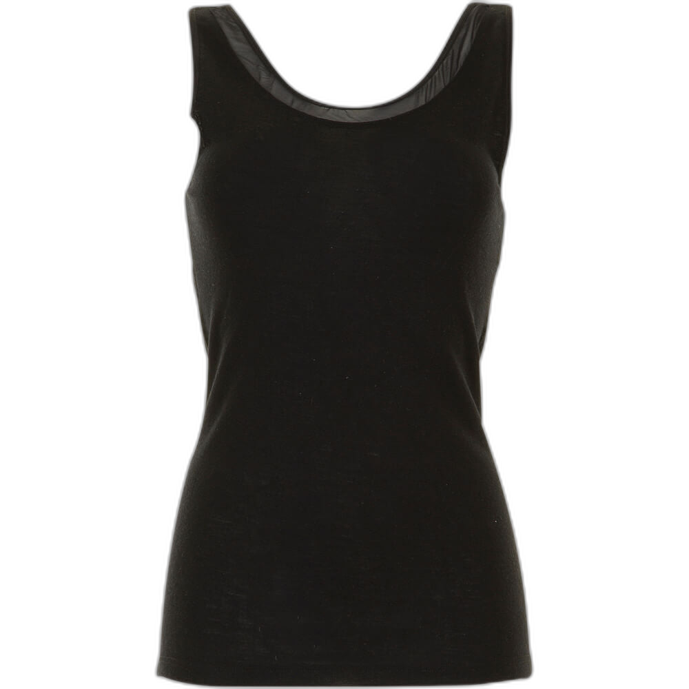 Sort uldundertrøje med brede stropper og meshkant