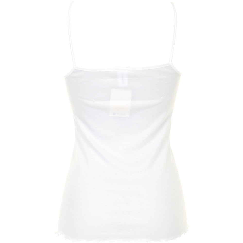 Calida Light Hvid undertrøje med spaghettistropper, set bagfra, med klassisk design og synlig mærkat.
