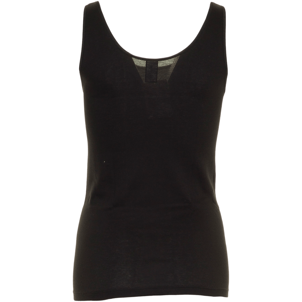Calida 130087 Light Sort: sort ærmeløs tanktop i åndbar bomuld med rund halsudskæring, på hvid baggrund.