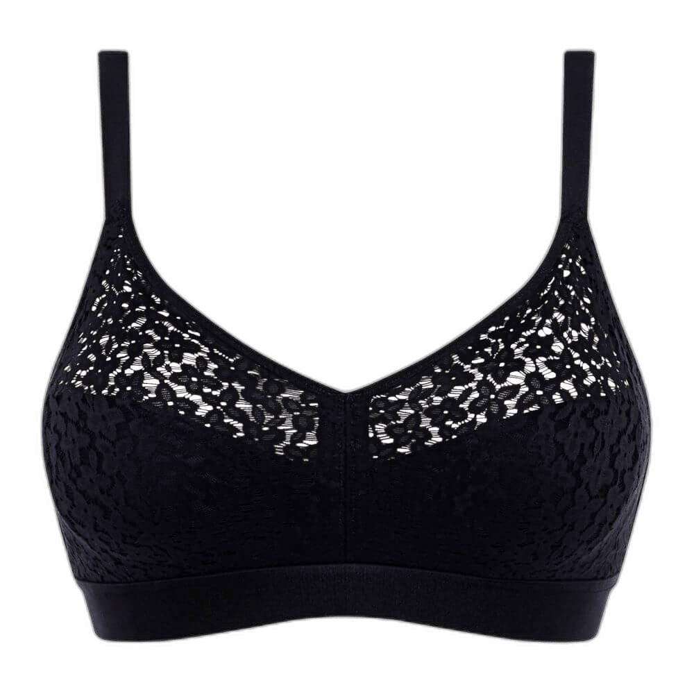 Chantelle EasyFeel Norah 011 Sort: Sort bralette i blonder med justerbare stropper og bredt underbånd, uden bøjler.
