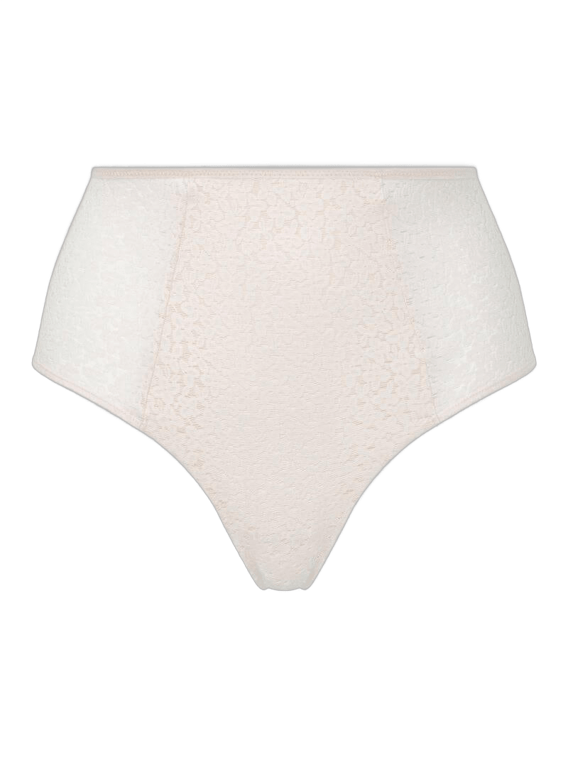 Chantelle EasyFeel Norah NL Hud. Maxi-trusser i off-white med blonde-detaljer og blomstermønster på hvid baggrund.