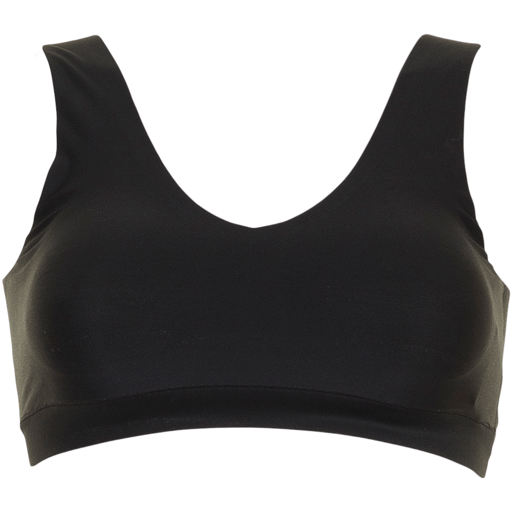 Chantelle Seamless Soft Stretch 11 Sort sports-BH i sort med brede stropper og rund halsudskæring på en ensfarvet hvid baggrund.