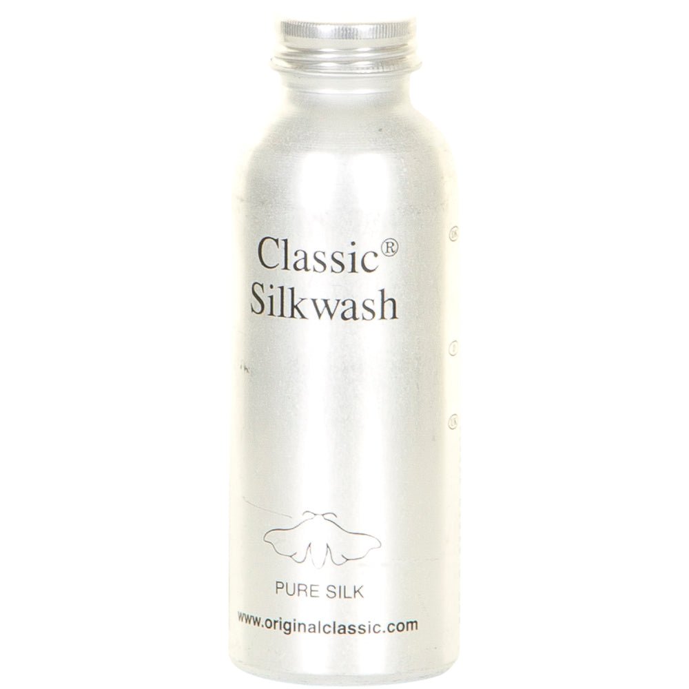 Silver 300 ml Classic Silkwash-flaske, det perfekte silkevaskemiddel; mærke- og webstedsoplysninger er angivet på bunden.