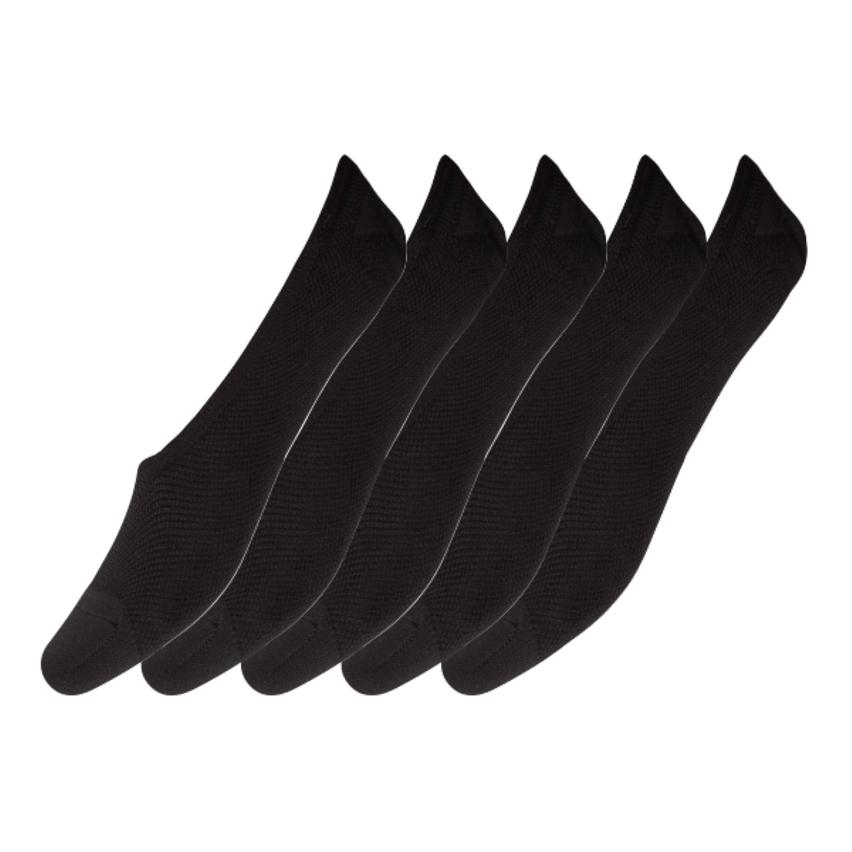 Fem par sorte Decoy Quick Dry-fodvarmere 128259 er udstillet side om side på en hvid baggrund.