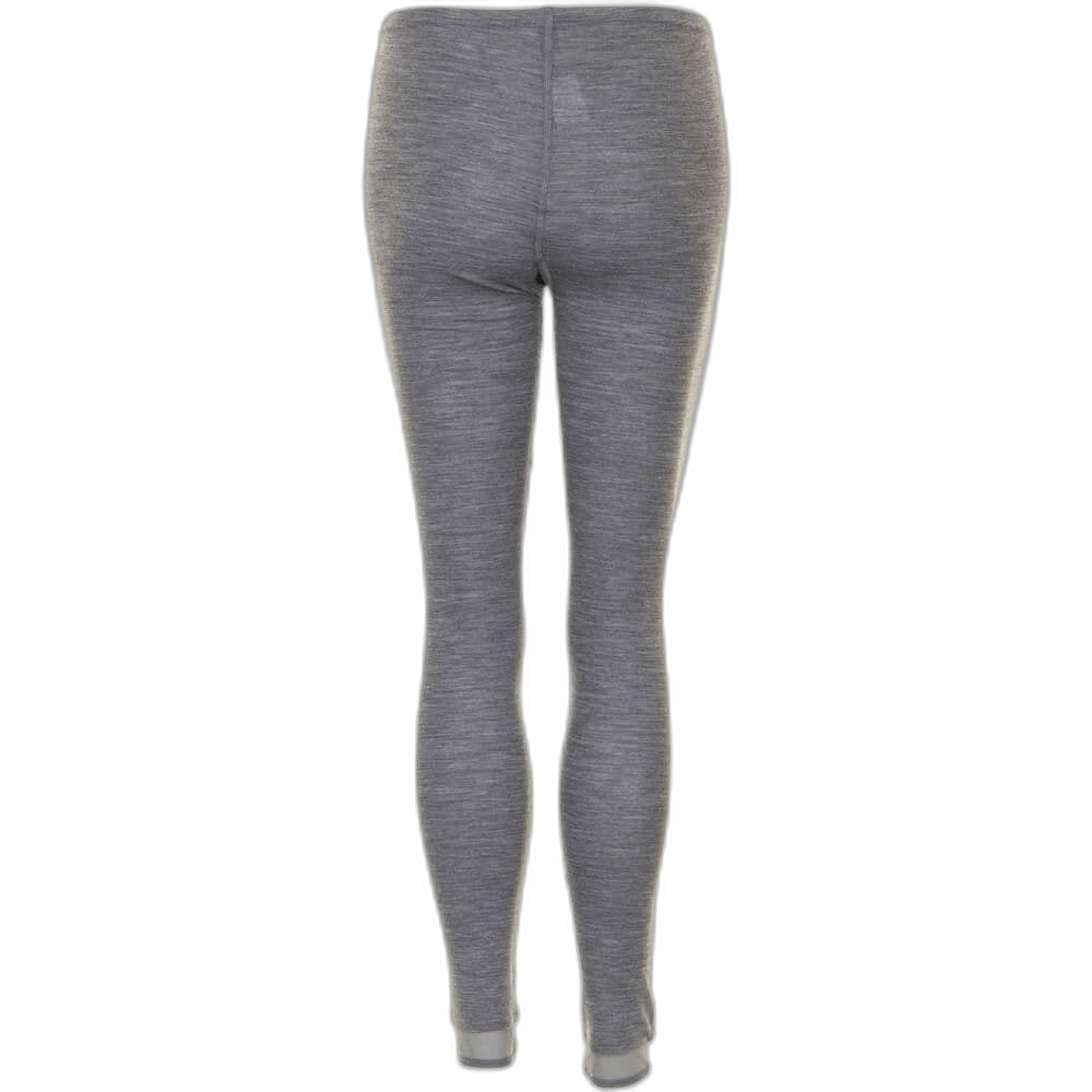 Bagfra-billede af FEMILET Juliana Grå-leggings i meleret grå farve, vist på en hvid baggrund.