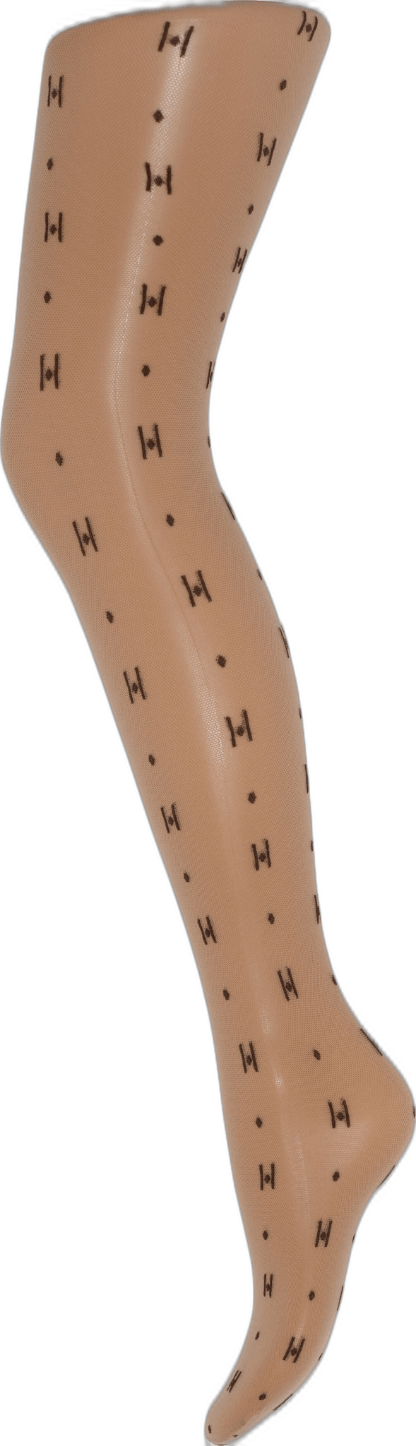 Beige nylon-strømpebukser med sort H- og D-mønster i Diam 25app-design fra HYPE THE DETAIL, vist på en mannequin foran en hvid baggrund.