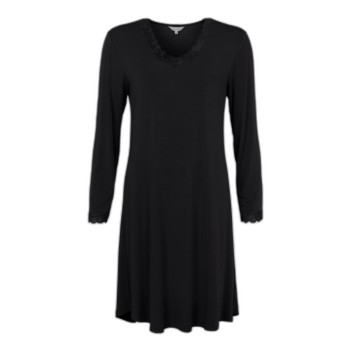 Lady Avenue 142468 – sort natkjole i bambus med blonder og V-udskæring – elegant til afslapning ved enhver lejlighed.
