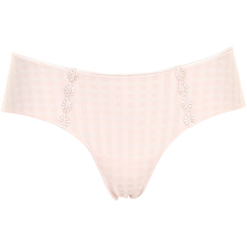 Marie Jo Avero Pearly Pink Rosa hipster med ternet mønster og blomsterdetaljer på en ensfarvet hvid baggrund.