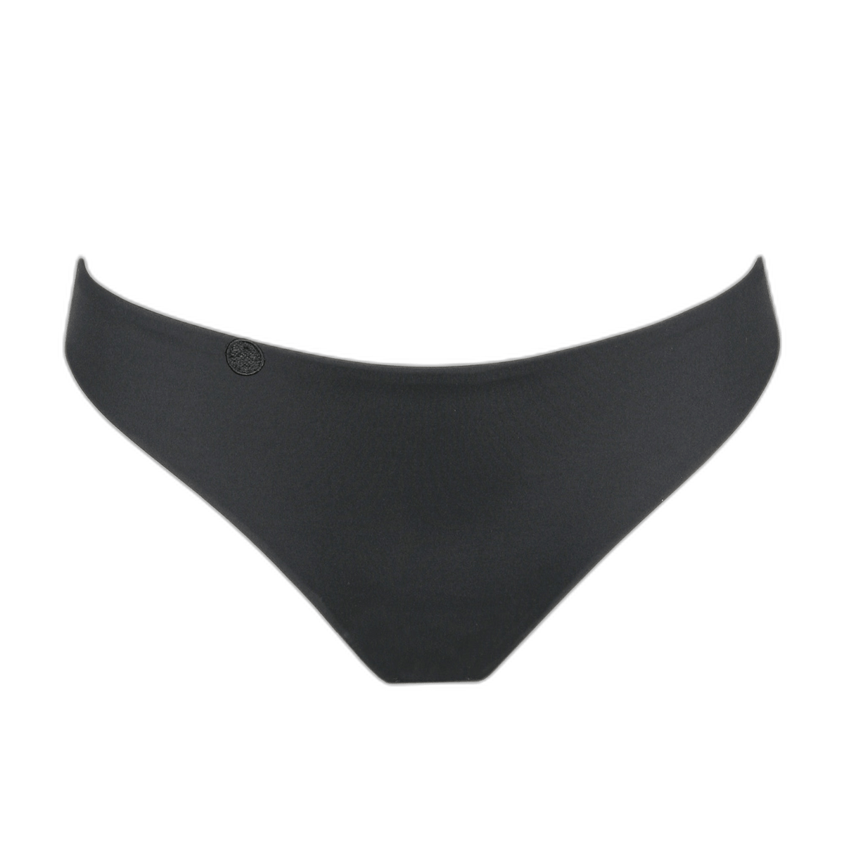 Marie Jo Tom Charcoal Sort: Sort bikinibund med lav talje, lille logo og sømløst design på hvid baggrund.