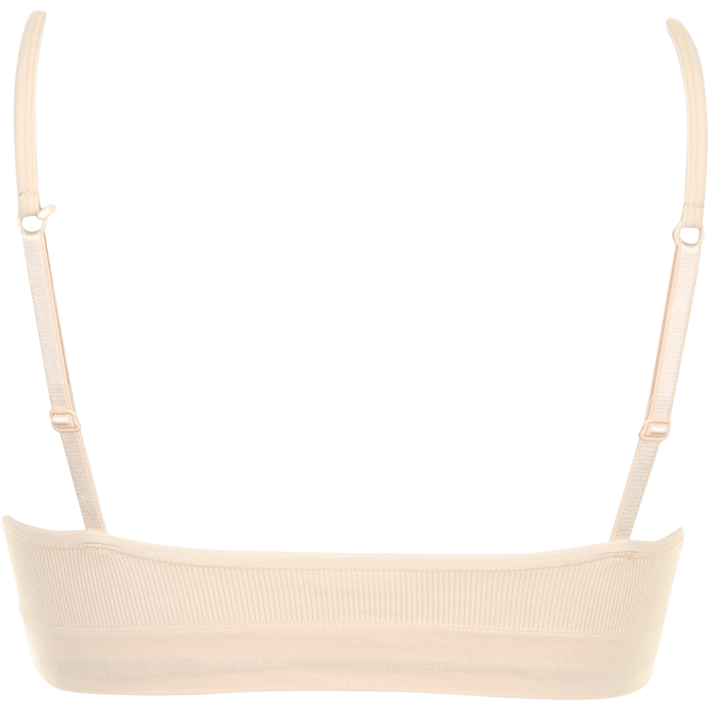 Missya Lucia Nude Hud-bralette i blødt, sømløst stof med justerbare stropper, vist set bagfra på hvid baggrund.